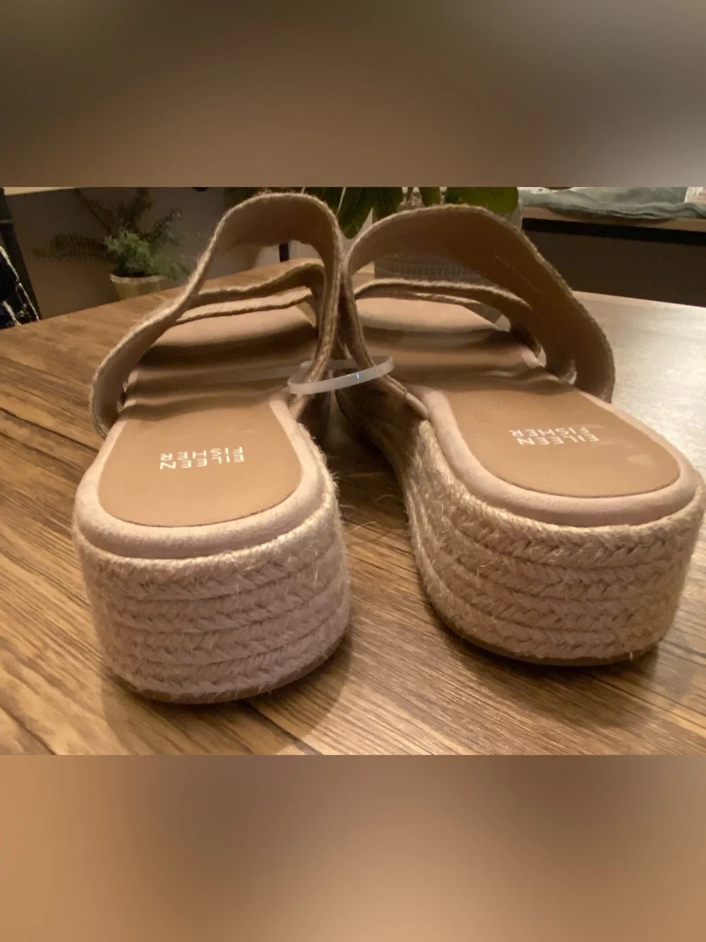Eileen Fisher-Women’s Beige Jute Rope Platform Slide Sandals SlipOn NWOT Size 8